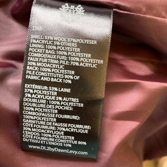 Dawn Levy Coat, Beautiful, Wool Blend with removable Faux Fur hood, Size M - Picture 12 of 14